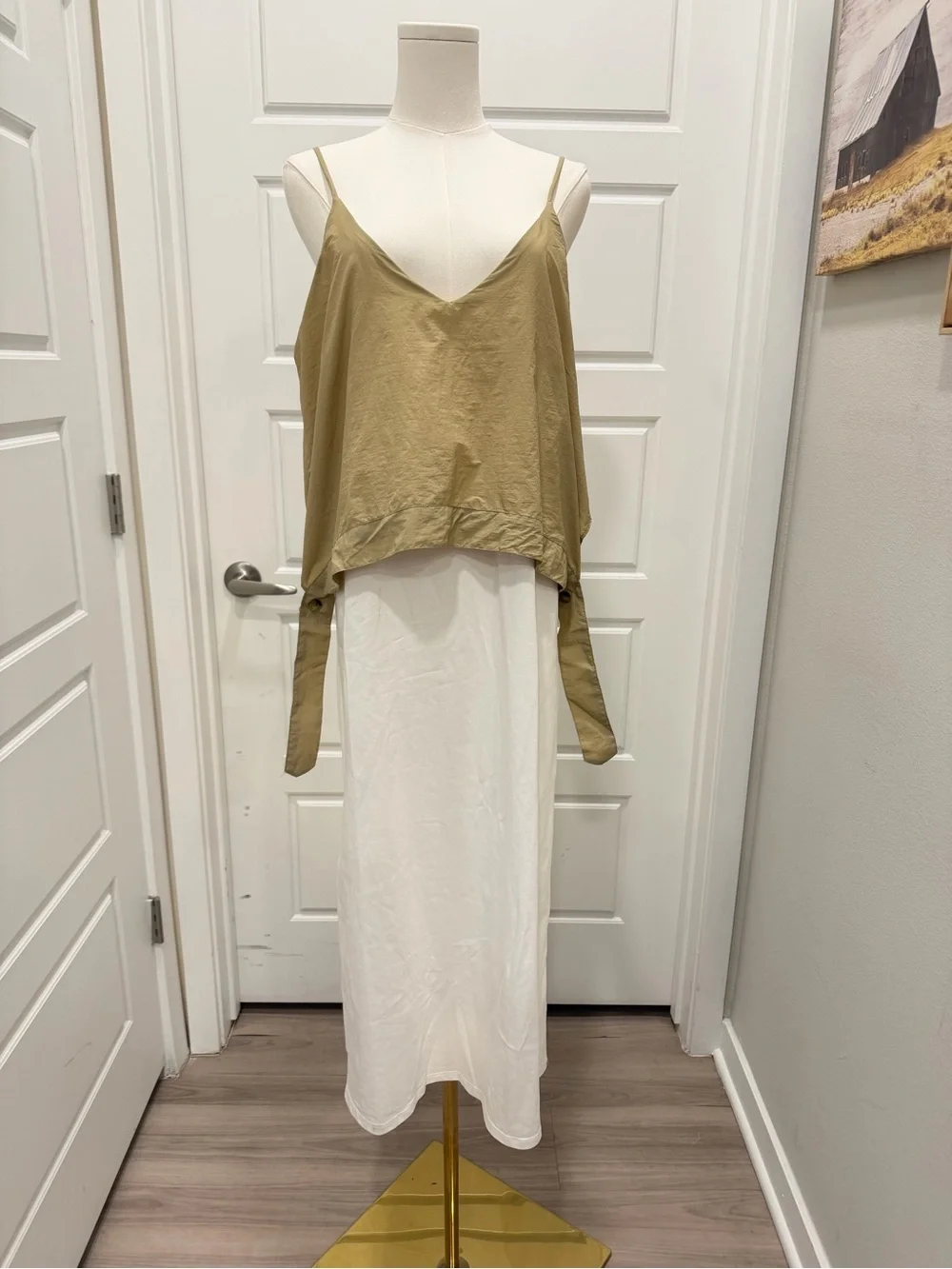 Light Tan Cami & White Midi Dress - Picture 3 of 7